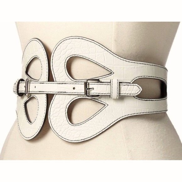 BCBGMAXAZRIA Cream/Ivory Croc Butterfly Front Vegan Leather Waist Belt Size S main image 4